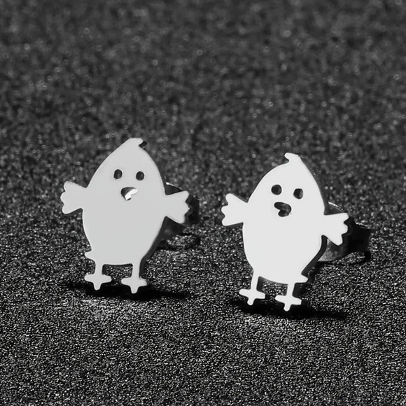 Jewelry - Adorable Chick Silver Toned Easter Stud Earrings